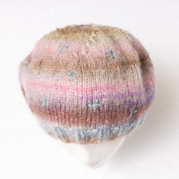 Merino Wool Hand Knit Slouchy Beret with Crochet Mohair Stars main image 2